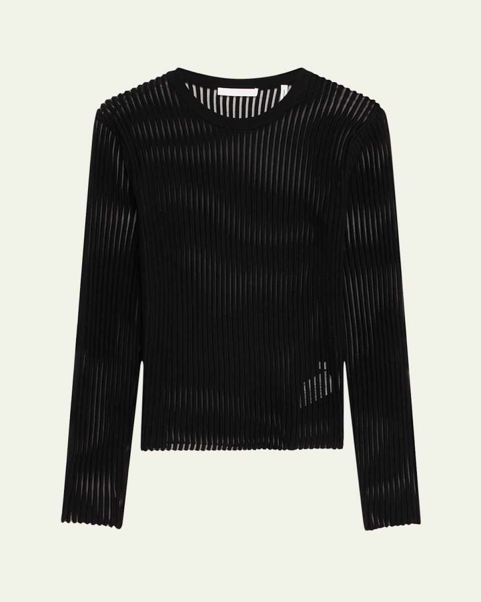 Sheer Stripe Crewneck Top